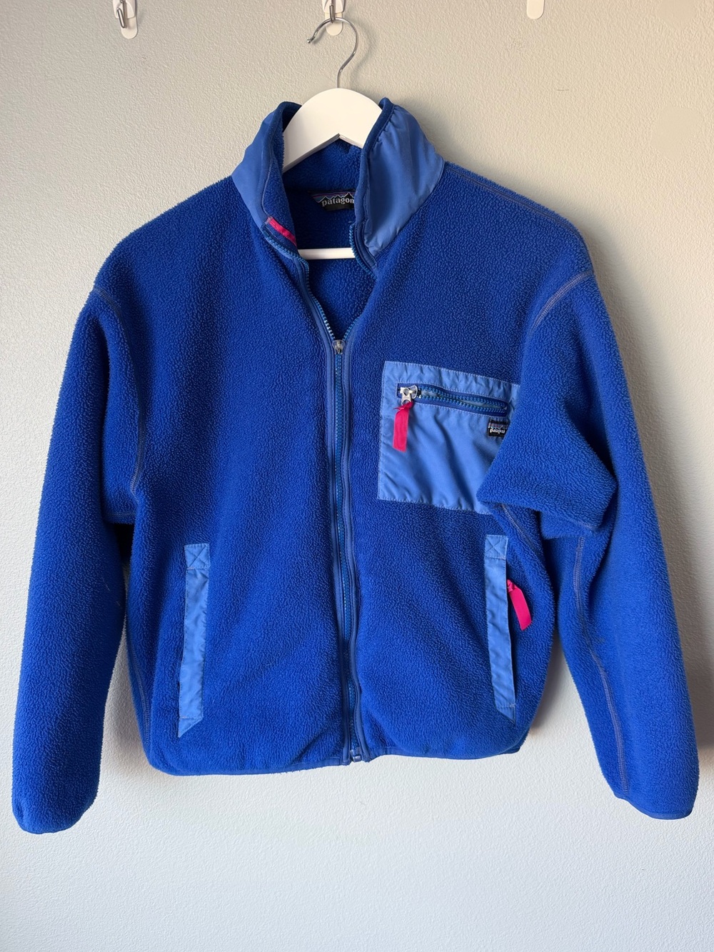 Patagonia vintage 90s indigo blue synchilla fleece full zip jacket Women’s sz 10